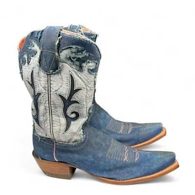 Botas caubói ocidentais femininas Lucchese Diva 7,5 B Vittoria azul denim dois tons - Imagem 1 de 4