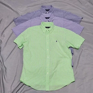 Ralph Lauren Men Shirt Medium Blue Green Purple Seersucker Plaid Button Down Lot - Picture 1 of 24