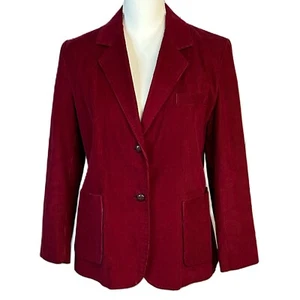 Vtg Womens Corduroy Blazer Jacket Size S Cotton Pockets 2 Button Academia Red - Picture 1 of 13