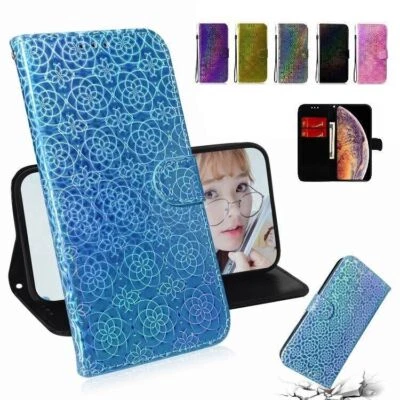 Bling Laser Flower Wallet Phone Case For Samsung A520 A30 A20 A10 A80 A90 A40 - Image 1 of 4