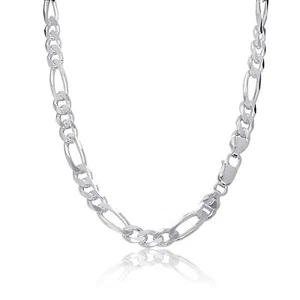 18" 925 Solid Sterling Silver Italian Figaro Chain Necklace - Foto 1 di 17