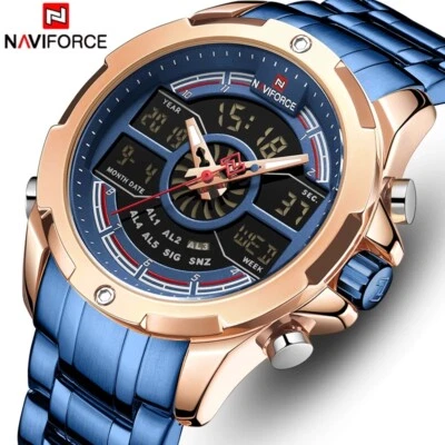 NAVIFORCE Reloj Hombre Completo Acero Cuarzo Hombre Relojes de Pulsera Militar Doble Pantalla  Foto 1 de 4