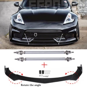 For Nissan 370Z Nismo Coupe 09-20 Front Bumper Lip Splitter Spoiler + Strut Rods - Foto 1 di 11
