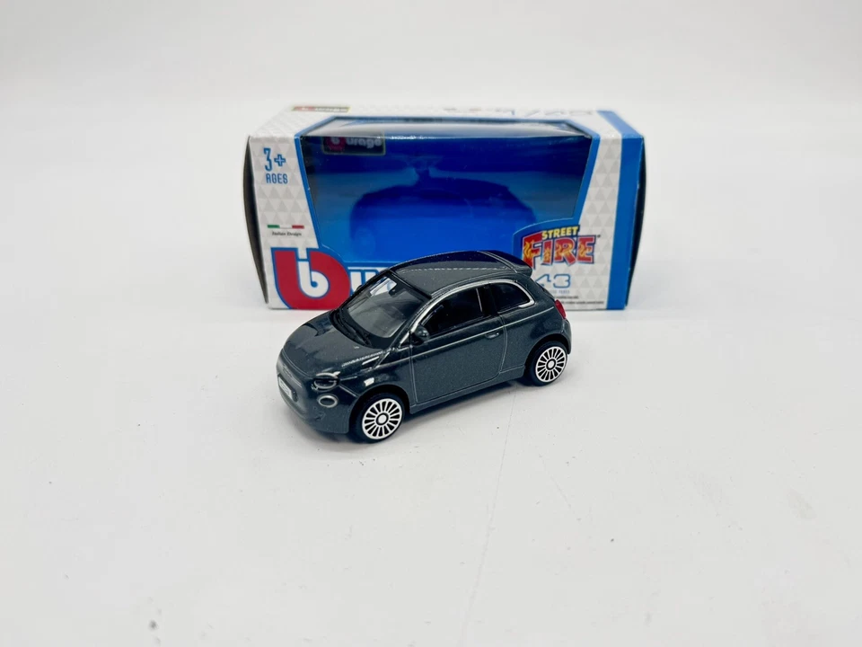 MODELLINO AUTO FIAT 500E FULL ELECTRIC 2021 GRIGIO - BURAGO - SCALA 1 43 BU30456