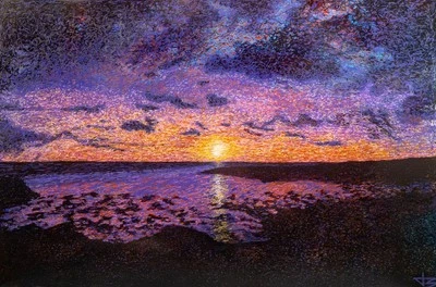 Coastal Sun  24x36 Framed Original Oil Painting on Acrylic Glass Van Gogh Monet - Image 1 of 4