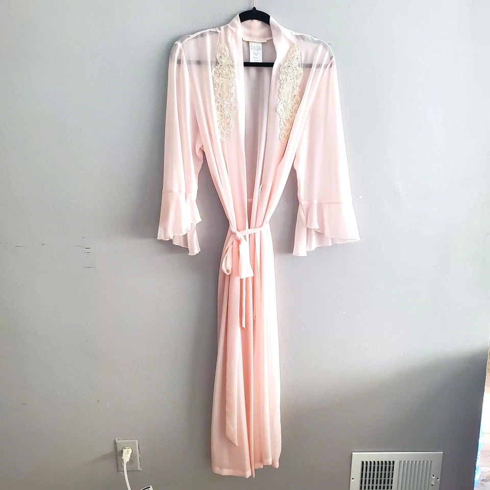 Bata Peignoir manga flauta apliques cuentas transparentes dinastía California L Foto 1 de 4