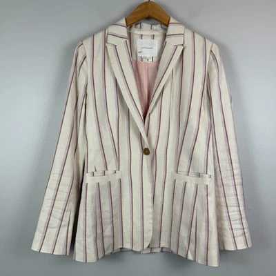 Blazer By Anthropologie Mujer 2 Marfil Rayas Mezcla de Lino Un Botón Traje Chaqueta Foto 1 de 4