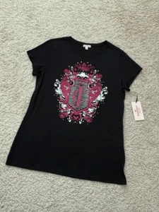 NWT Juicy Couture Y2K Womens T-Shirt Short Sleeve JC Crown Black/Pink Size XL - Picture 1 of 10