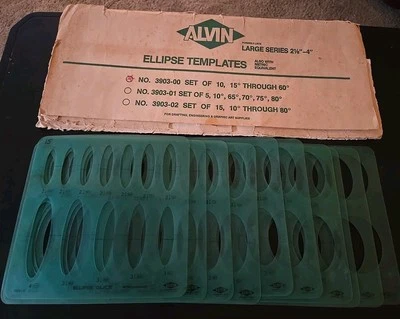 Juego De 10 Plantillas Elipse Alvin Serie Grande 2 1/8"-4"3903-00 De Colección 15°-60° EE. UU.  Foto 1 de 4