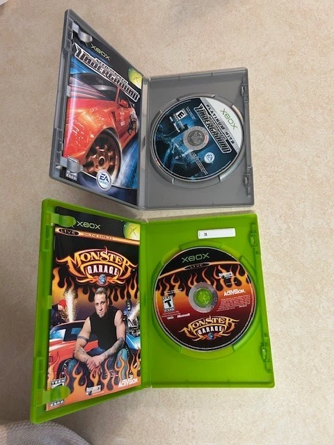 (2) JUEGOS XBOX ORIGINALES, GARAJE MONSTRUO Y NECESIDAD DE VELOCIDAD UNDERGROUND COMPLETOS Foto 1 de 4