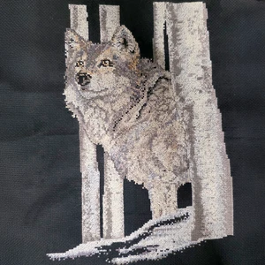 Vintage Wolf Cross Stitch Embroidery Art Needlework Woodland Cabin Decor 12x14 - Picture 1 of 8