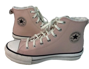Converse Chuck Taylor All Star Pink Leather Platform High Fleece Lined Sz 5.5 - Picture 1 of 9