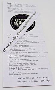 Indie Café Sushi Restaurant Chicago Edgewater Take-Out Delivery Menu Illinois - Picture 1 of 3