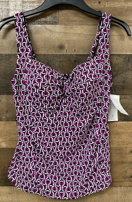 Camiseta tankini para mujer Lands' End estampado geográfico texturizada frente torcido fruncido - talla 10 Foto 1 de 4