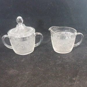 Anchor Hocking Sandwich Glass Creamer & Sugar with Lid - Picture 1 of 12