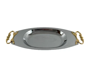 Kromex Vintage Oval Serving Tray Gold Handles USA Metal 14.5" Good Condition - Picture 1 of 5