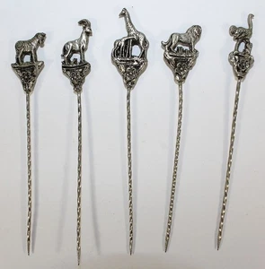 Set of 5 pewter Hors D'oeuvres Cocktail Picks African animals. - Picture 1 of 2