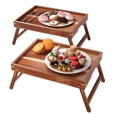 Pack de 2 bandejas de cama de madera de acacia Fibogollo con patas plegables, bandejas de desayuno... Foto 1 de 4