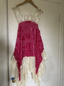 VTG 90s|Y2K Flocked Velvet Lace Ruffle Bohème Crushed Gypsy Boho Mini Dress S/M - Picture 1 of 16