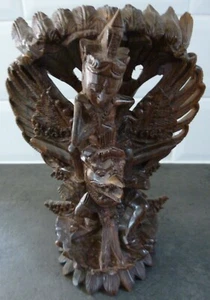 Vintage Hand Carved Wooden Wisnu Vishnu Riding Garuda Deity God  - Picture 1 of 8