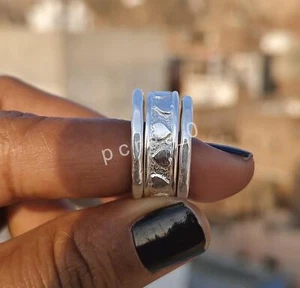 925 Sterling Silber Vorsteckring, Herz Designer Ring, 3er Set Ringe Band T2 - Bild 1 von 11