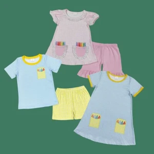 Conjunto de pantalones cortos de crayón para hermanos y vestido ropa boutique para ropa de regreso a la escuela - Imagen 1 de 4