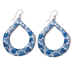 Pendientes florales de lágrima azul abierta estilo antiguo azul brillante plata esterlina - Imagen 1 de 3