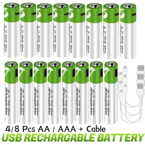 1.5V USB Rechargeable AA AAA Lithium Battery 2600mwh Li-ion Batteries +Cable Lot - Picture 1 of 34