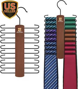 Wooden Tie Rack, Tie Hanger for Men Closet, 20 Storage Capacity, Non-Slip Rot... - Picture 1 of 1
