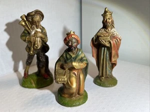 Vintage handbemalte Kreide/Ton Italien 2 Weise Männer & Dudelsack Josia Krippenfiguren - Bild 1 von 7