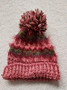 GIRLS Next Multicoloured Cable knit Pompom Bobble Hat Size 5-6 Years Pink - Picture 1 of 4