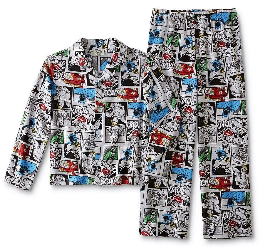 NWT Superhero Pajamas Boys Size 4 Batman Superman Flash Comic Book Flannel NEW - Image 1 of 1