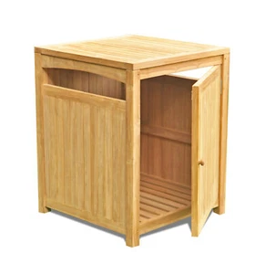 TEAKHOLZ ABFALLEIMER BOX ALLZWECKBEHÄLTER MIT ASCHENBECHER TERRASSE POOL TEAK NEU - Bild 1 von 4