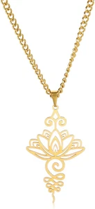 Lotus Flower Pendant Necklace for Women Yoga Healing Charms Unalome Symbol Amule - Picture 1 of 12