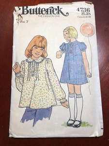 Schnittmuster Mitte 70er Jahre Butterick Nummer 4736 Mädchen Gr. 7 Top & Kleid 2 Ansichten - Bild 1 von 12