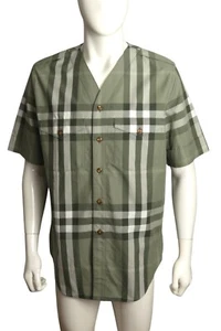 BURBERRY- 2022 Green Cotton Basildon Baseball Shirt, Size Small - Picture 1 of 5