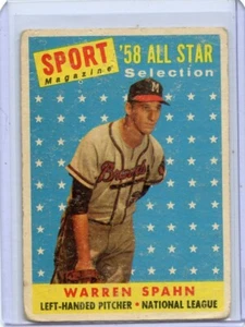 1958 Topps Warren Spahn Milwaukee Braves #494 AS ⭐️💥🎯 F/G - Picture 1 of 2