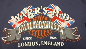 HARLEY DAVIDSON MOTORCYCLES Warr's London England Graphic T Shirt - Size M - Picture 1 of 5