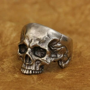 Anillo LINSION Cuproníquel Altos Detalles Calavera Para Hombre Motociclista Punk Ring CP135B UK N1⁄2~Z4 - Imagen 1 de 27