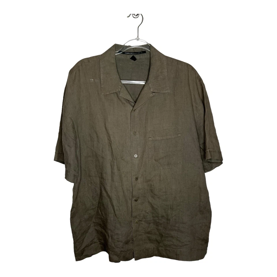 ISDA&Co Shirt Womens Large Brown Collared Short Sleeve Lagenlook Linen Button Up - Image 1 of 4