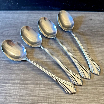Oneida USA BANCROFT 4 Oval Soup Place Spoons Stainless Flatware - Image 1 of 4
