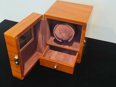Rotating Burlwood Automatic Designer Watch Winder Jewelry Display Case Velvet US - Image 1 of 4