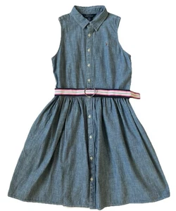 POLO RALPH LAUREN Mädchen große Kinder Pony Denim Chambray Gürtel Shirt Kleid XL 16 - Bild 1 von 5