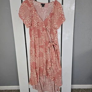 Wrangler Retro Floral Patchwork Hi-Low Ruffle Midi Dress XL Pink Western Rodeo - Picture 1 of 12