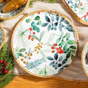 VivaStyle Platter, Round Wood Platter, Festive Foliage, 14"L - Picture 1 of 2