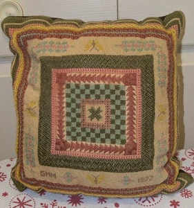 VTG Needlepoint Pillow Hand Hand-Stitched- Initial “M” Signed & Dated 1977 - Picture 1 of 8