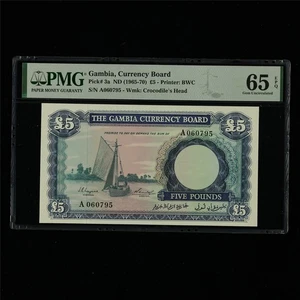 1965-70 Gambia Currency Board 5 Pounds Pick#3a PMG 65 EPQ Gem UNC - Picture 1 of 4