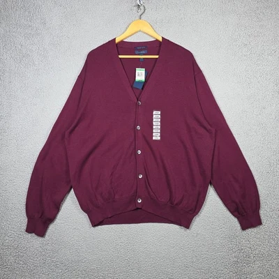 Suéter Club Room Para Hombre Talla Grande Borgoña Tejido con Cable Cárdigan 100% Algodón Pima Foto 1 de 4