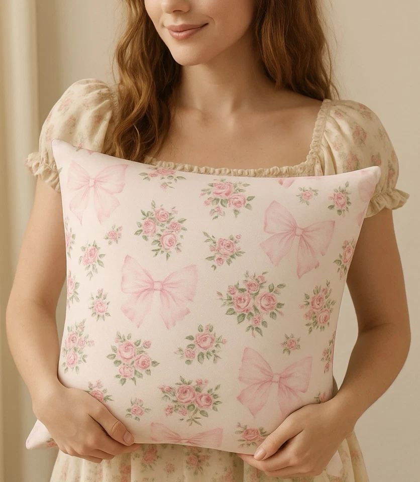 Funda de almohada 18x18 ROSA Love Shack inspirada en fantasía coqueta cottagecore Foto 1 de 2