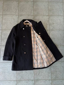 Vintage Burberry Nova Check Pea Coat Black Wool Men size L - Picture 1 of 17